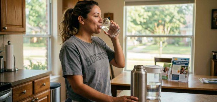 Houston resident drinking water for digestive health support